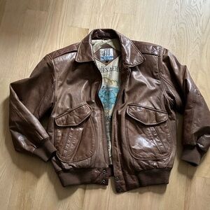 Vintage Brown Leather Bomber Jacket